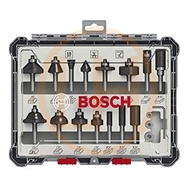 Bosch Professional 15-Piece Milling Cutter Set for Wood for Router with 1/4 Inch Shank, Colour, 1/4 