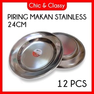 12 PCS BMW Piring Makan Stainless 1 Lusin 20 cm 22 cm 24 cm