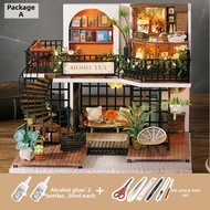 DIY Retro Jungle Momo Tea Wooden House Assembly Toy