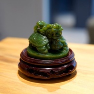 【正佳珠寶】和田碧玉 龍龜龜上背 手工雕刻 和田碧玉雕刻擺件