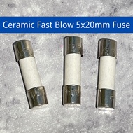 Fuse Fius 5x20mm F1A/F2A/F3.15A/F5A/F8A/F10A/F15A/F20A Ceramic Fast Blow 250V