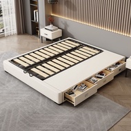 Solid Wood Bed Frame with Built-in Drawers - Multi-functional Cream Dream Bed for Queen