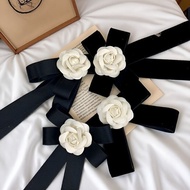 Camellia Black Bow Ribbon Brooch Hairpin Women Funeral Memorial Service Collar Decoration Pin