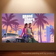 GTA 6 Poster GTA Sports Car Poster Grand Theft Auto VI Game Poster Canvas Painting Game Room Wall De