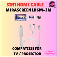HDMI CABLE MIRASCREEN TO TV PROJECTOR LD6M-3M HDMI 3IN1