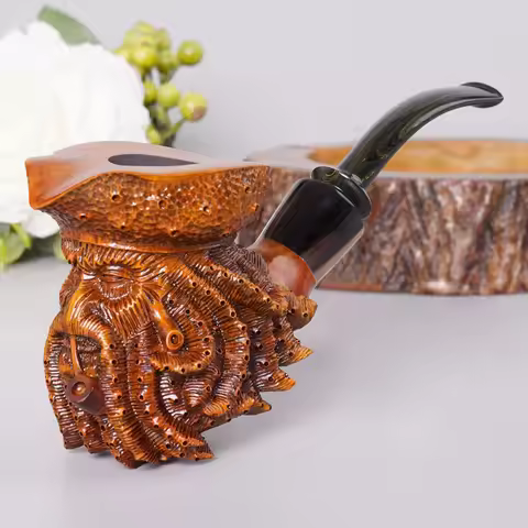 Hand carved tobacco pipe Pirate Davy Jones head pipe Octopus design briar wood pipe body Cumberland