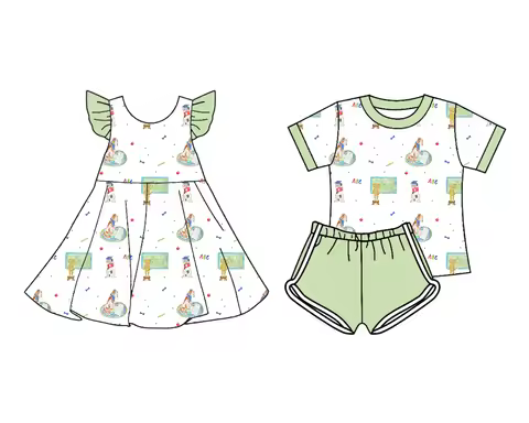 Back to School Baby Clothes Dog Blackboard ABC Print Girls Clothes Small Flying Sleeve Dress Girls C