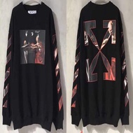 Off White tape ow religious round neck hoodie starry sky fireworks arrow white loose trendy brand in