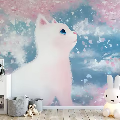 Cute Cat 3D wallpaper for children's room decoration cartoon cat background wallpapers for living ro