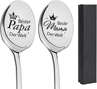 Pack of 2 Christmas Gifts for Mum and Dad, Coffee Spoons with Engraving Gifts for Christmas, Birthda
