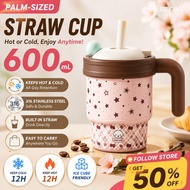 600ml 316 Stainless Steel With Handle & Straw Tumbler Tahan Sejuk Minum Kopi Susu Aesthetic
