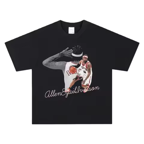 Allen Iverson T-Shirt Dual Pose Lightweight Cotton Harajuku Basketball Casual Outdoor Sports Fashion