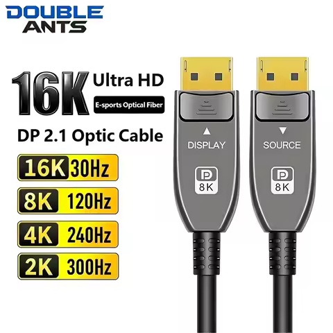 16K DP 2.1 Cable Optical DisplayPort 16K 30Hz 8K/4K@240Hz 52Gbps High Speed DP Cable for Gaming Proj