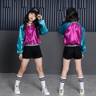 4pcs Kids Hip Hop Style Outfit Top Shorts Jacket Dance Competition Clothes Set