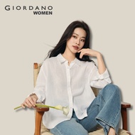 [Online Exclusive - Korea Collection] Giordano Women Linen Long Sleeve Loose Shirt