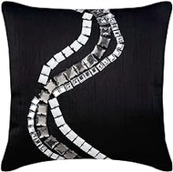 The HomeCentric Black Shams, Zig Zag Cushion Shams, 60x60 cm (24x24 inch) Cushion Sham, Square Silk Shams, Modern Cushion Shams, Striped Pillow Shams, Contemporary Pillow Cases - Zigs N Zags