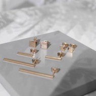 義大利純18K金 玫瑰金 簡約方形幾何對稱耳環 情人節紀念禮物