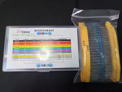 30Value*20pc=600pc 1/4W Metal Film Resistor Kit 1% Assorted Box Set 470R 510R 680R 1k 2.2K 3.3K 4.7K