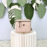 《荃灣實體店》CHANEL 裸粉色荔枝皮金扣小方盒 斜肩包