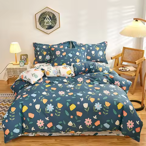100% Cotton 3PC Duvet Cover Set Flower Printing Quilt Cover Set 1PC Duvet Cover 2PC Pillowcase Cotto