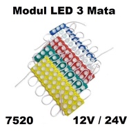 Modul Lampu LED 3 Mata Besar 3W 12Volt 24Volt Waterproof 12V 24V 12 Volt 24 Volt Motor Mobil Neon Bo