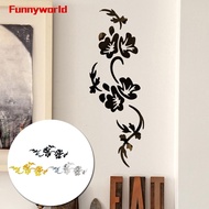 DIY Mirror Acrylic Wall Sticker Set Modern Flower Vine Design Hallway Home Decor