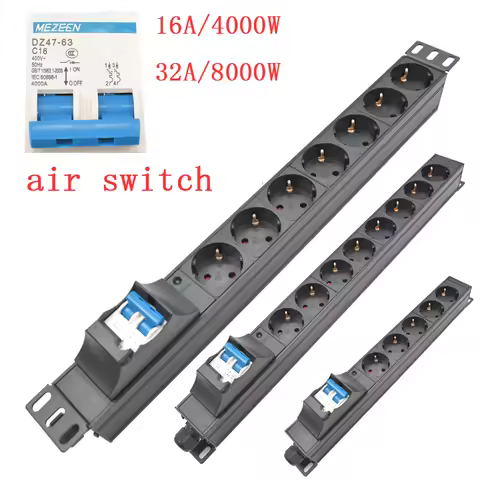 PDU Power Distribution Unit Strip Network Cabinet Rack Aluminum Alloy PDU Power Strip 2-10 Way16A/32