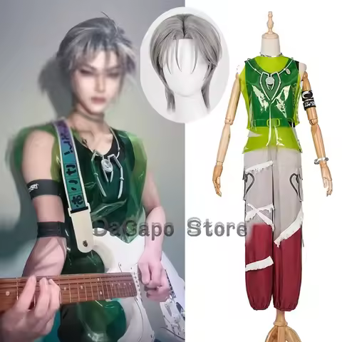 Till Cosplay ALIEN STAGE Anime R7 Green Vast Pants Choker Costume Wig Performance Halloween Unisex P