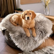 Faux Fur Dog Blanket, Waterproof Couch Cover, White W/ Brown Tips 60"X50"