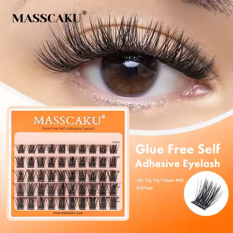 MASSCAKU DIY Cluster Self Adhesive Eyelash Natural Long Fake Eyelash Extension Segemented False Eyel