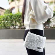 < Posture Shop > [Furry Mobile Phone Bag] Silver White Furry ・ Bag/Small Golden Ball Bag/Hand-Woven 