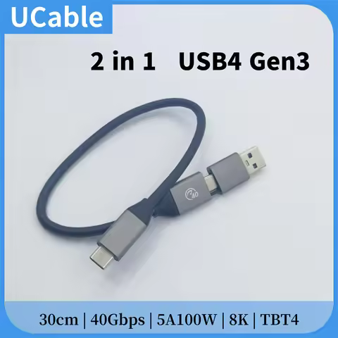 2in1 USB4 Cable USB A to Type c to Type c 40Gbps Data Transfer Cable PD100W Fast Charging Cord For H