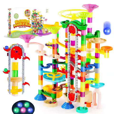 Joyfy 236 Pcs Glowing Marble Run with Motorized Elevator Construction Building Blocks STEM Education
