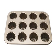 Canele Mold Cake Pan 12-Cavity Non-Stick Cannele Muffin Bakeware Cupcake Pan for Oven Baking(Champag