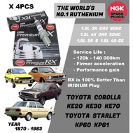 NGK Premium RX Spark Plug - Toyota Corolla KE20 KE30 KE70 Starlet KP60 KP61 1.2L 3K 1.3L 4K 1.5L 5K 