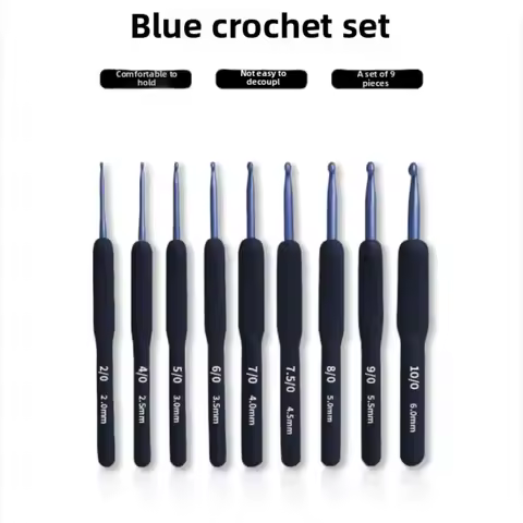 New Soft Handle Crochet Blue Set, Aluminum Hook Head Crochet 9 Set with Blue Handle