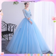 Blue & Salmon Pink Gaun Malam Pengantin Panjang Pakaian Emcee MAXI Dress Waistband Elegant Long Gala