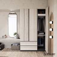 RINA HEY THE LINE/3ตู้เสื้อผ้า 3 บานเปิด W135 X D59 X H221 CM – สี เทา/ธรรมชาติ