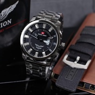 SWISS ARMY AVIATION ORIGINAL Jam Tangan Kasual Pria Full Stainless Steel BONUS Tali Canvas Cadangan 