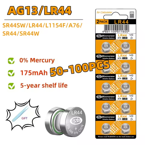 50-100pcs LR44 Batteries AG13 Button Cell Battery 1.5V 357 SR44 LR1154 Button Coin Batteries L1154 B