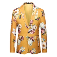 GUKENRO Suit For Men Colorful Flower Pattern with Jacquard Korean Slim Fit Business Host Emcee Dress