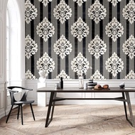 WALLPAPER DINDING MOTIF BATIK SILVER ABU HITAM