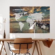【輕鬆壁貼】世界地圖/黃昏港口 - 無痕/居家裝飾