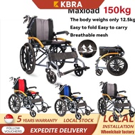 KBRA Foldable Wheelchair For Push Self-Propelled Lightweight Portable Easy To Use With 16”Rear Wheel