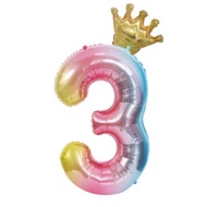 40-Inch Rainbow Gradient Number 3 Crown Balloon Set, 3rd Birthday Balloons, Children's 3rd Birthday 