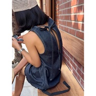 New Arrival (AP202) Poppy Jean Dress Denim Sleeveless Cut-Out Sleeves Korean Style