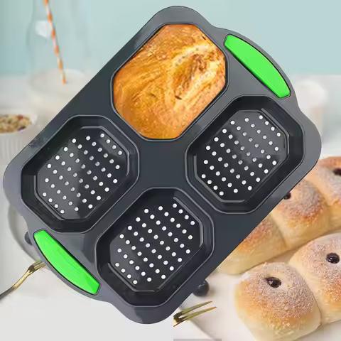 Silicone 4-Hole Bread Baking Pan Baguette Mold Easy-Release Double-Ear Cake Baking Tray Home DIY Bre
