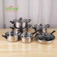 Frying Pan Soup Pot Stainless Steel Pot Practical Kitchen Milk Pot Piece Set 12 Wholesale 410 Non-St