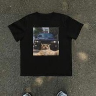 เสื้อยืดแขนสั้น ทรงครูแนคสำหรับผู้ชาย ลวดลายแมวเชลฟี่และรถ BMW M5 E39 ที่น่าขำขัน