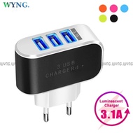 3 Port USB 3.1A 5V EU Blue Led Charger Adapter